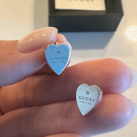 Gucci Jewelry - Gucci Silver Heart Logo Stud Earrings